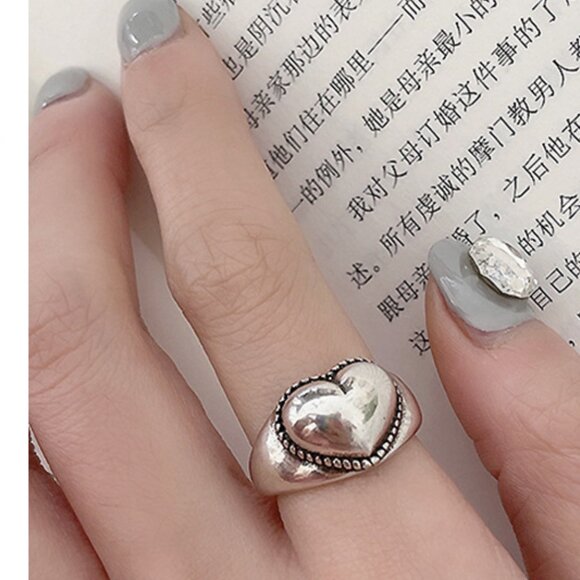 NEW 925 Silver Chunky Silver Heart Ring